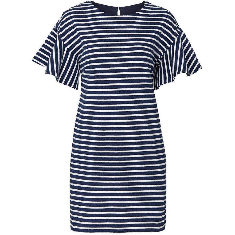 KINLY Flutter Sleeve Navy Stripe Dress Size M Kinly